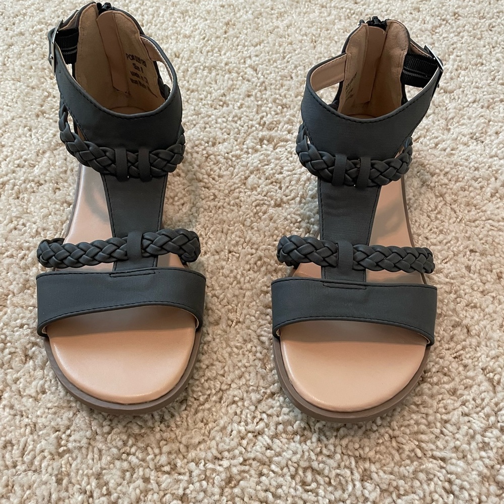 Journee Collection Black Studded Gladiator Sandals